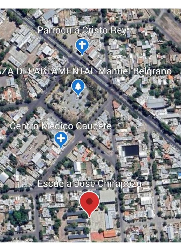 Mapa con la Escuela José Chirapozu y los lugares cercanos